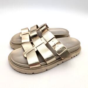 Mia Geni Open Toe Platforms Slide Sandals Open Toe Women's Gold Size US8M EU39